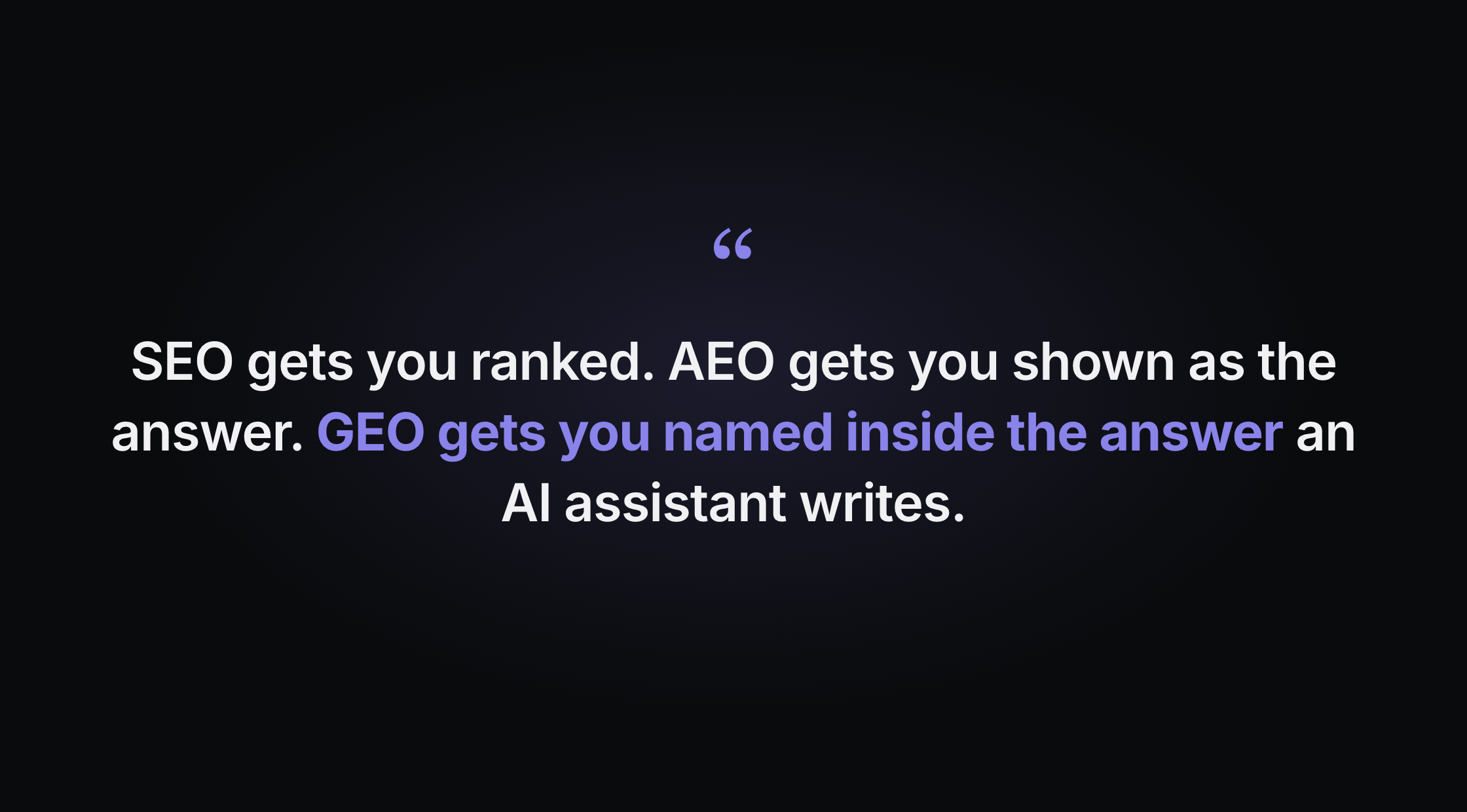 SEO gets you ranked. AEO gets you shown as the answer. GEO gets you named inside the answer.