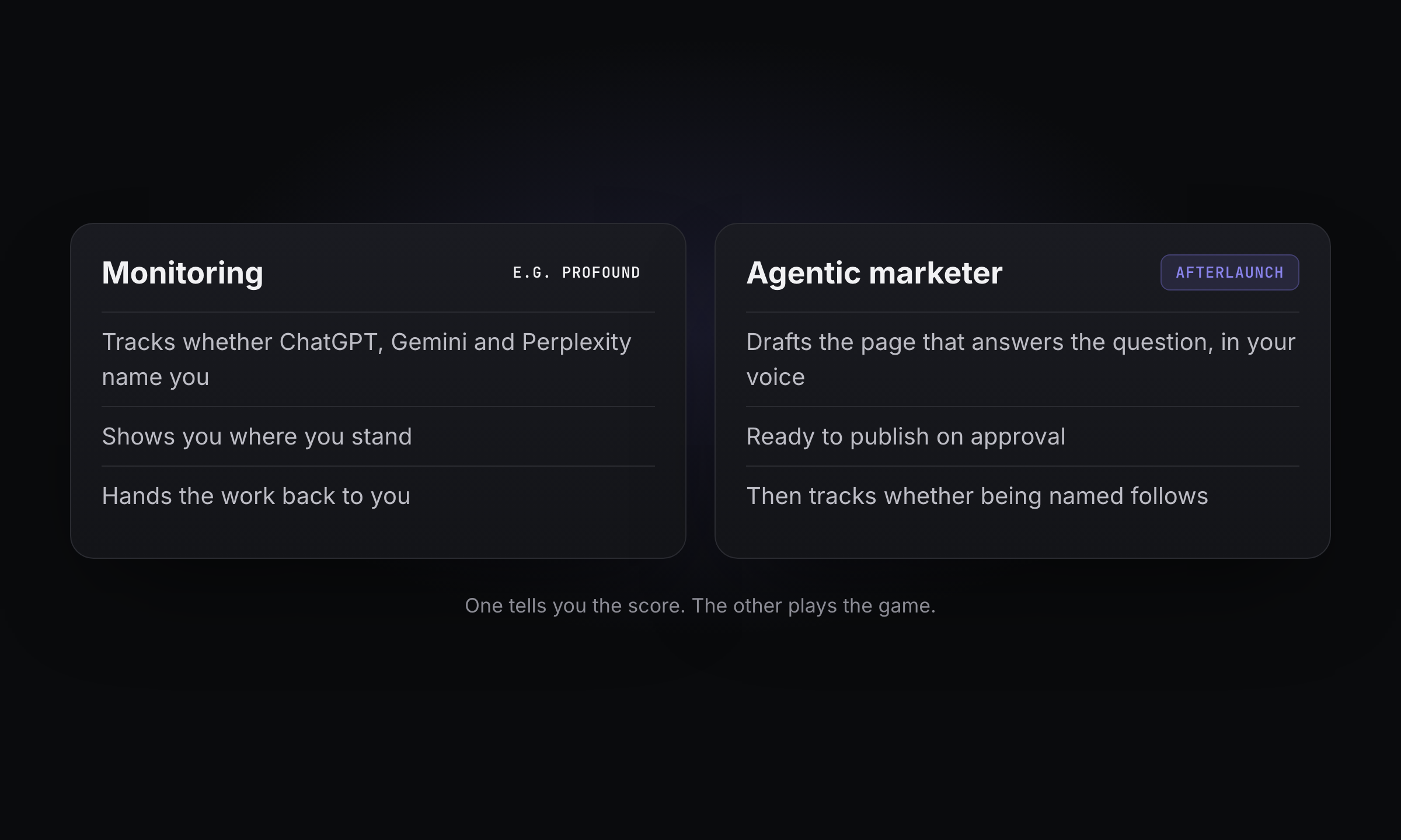 A monitoring tool versus an agentic marketer starting from the same data.